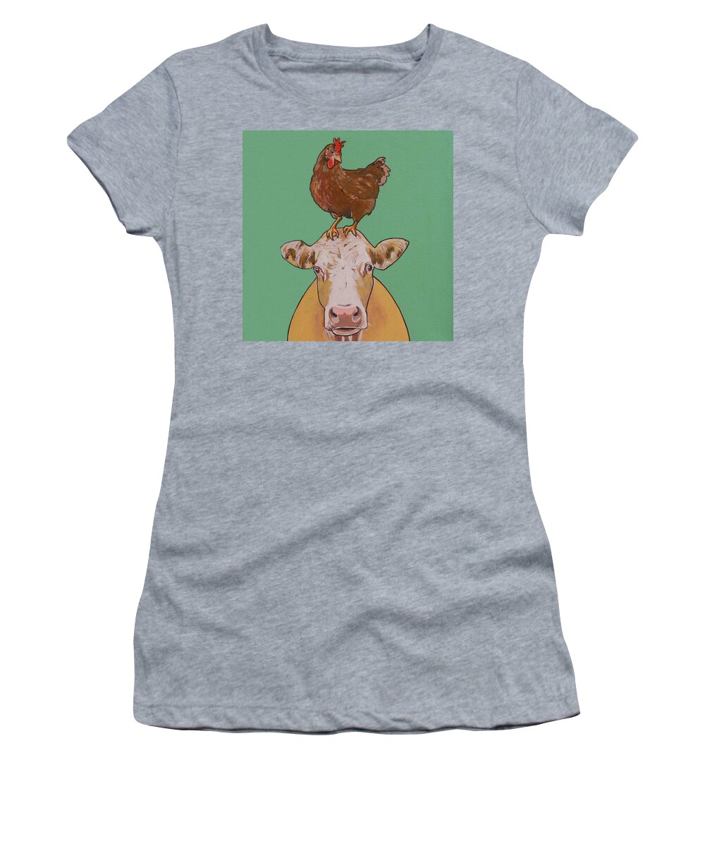 Cow And Chicken Women's T-Shirt featuring the painting Carlyle the Cow by Sharon Cromwell
