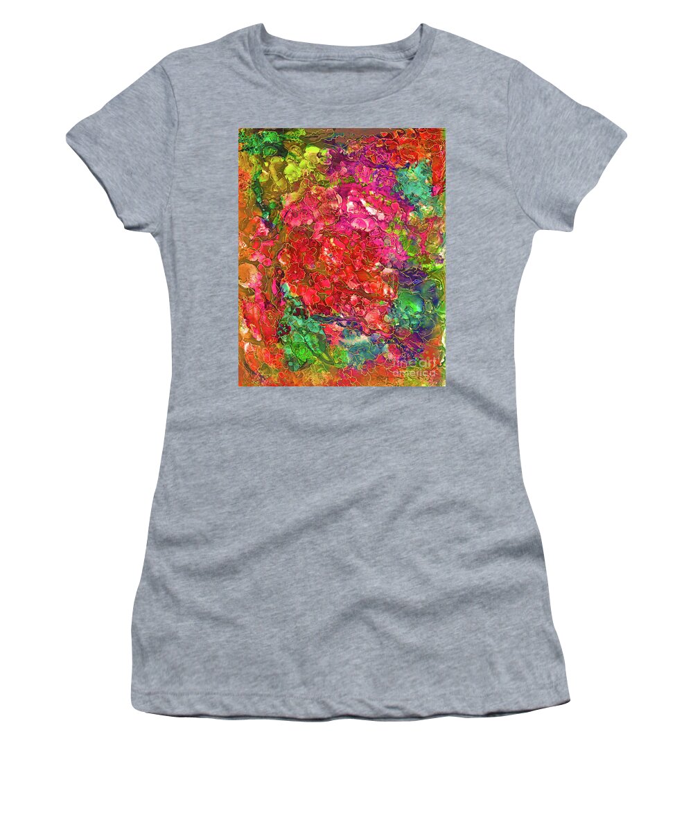 Abstract Women's T-Shirt featuring the mixed media Cascading Garden by Eunice Warfel