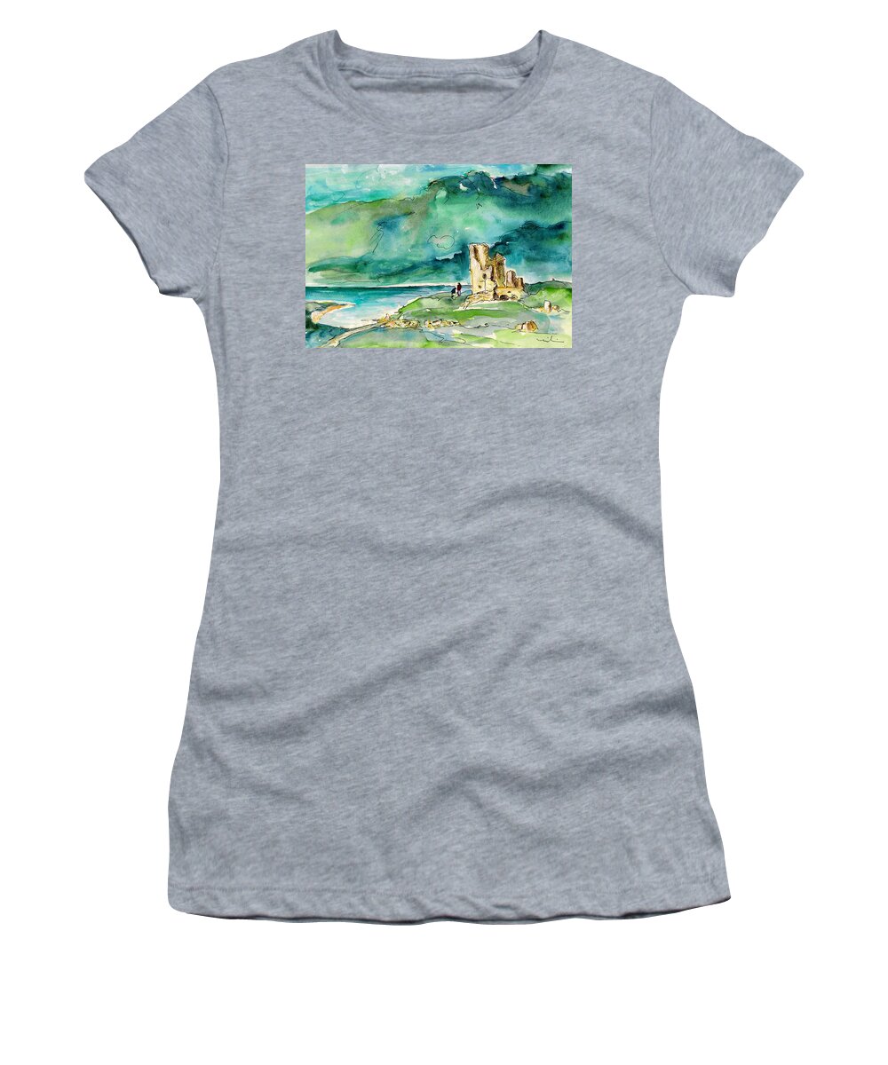 Travel Women's T-Shirt featuring the painting Castle Urquhart At Loch Ness by Miki De Goodaboom