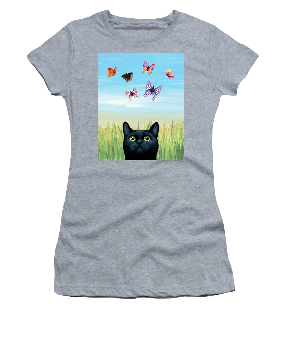 Cat Women's T-Shirt featuring the painting Cat 606 nature by Lucie Dumas