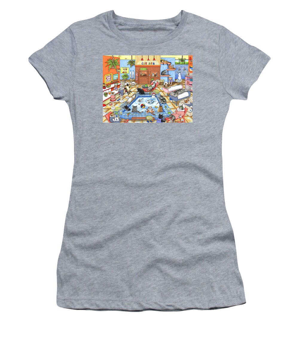 Cat Women's T-Shirt featuring the painting Cat 635 Cat Spa by Lucie Dumas