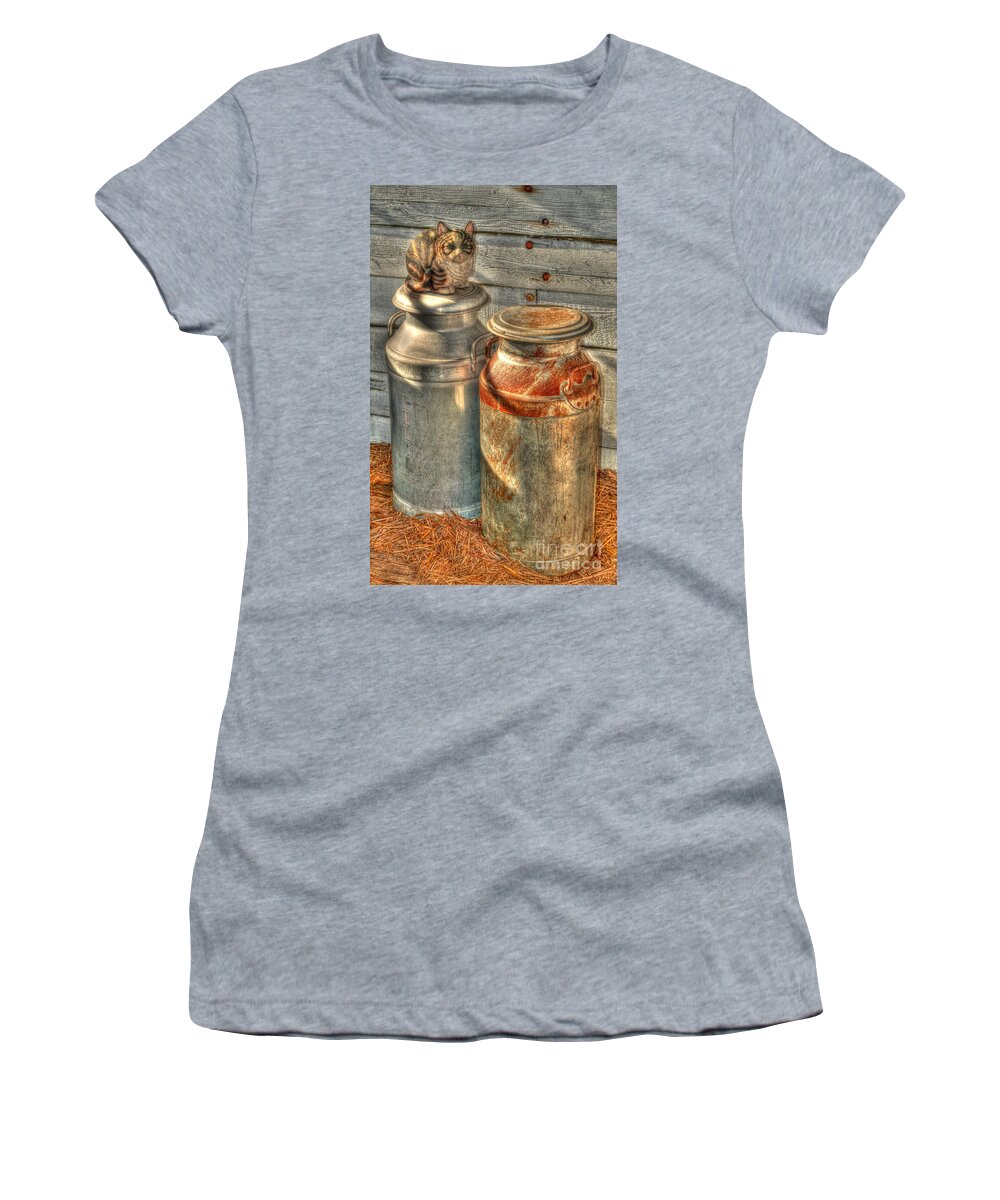 Cat Women's T-Shirt featuring the photograph Cat and the Churns by Chris Thaxter