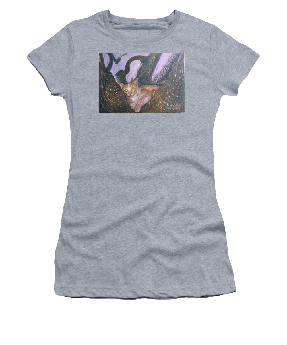 Cat Women's T-Shirt featuring the painting CAT In The Wonder Land by Sukalya Chearanantana