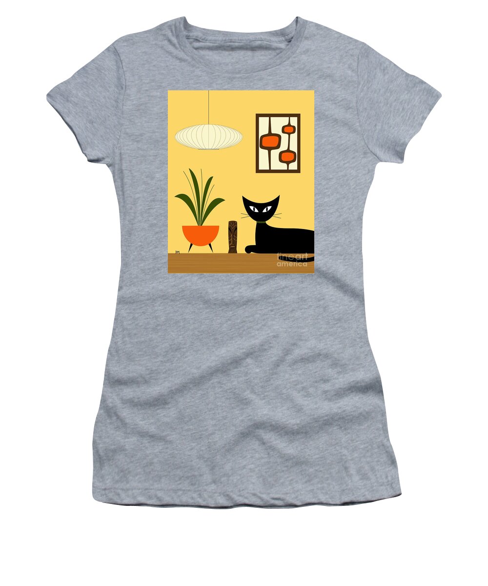 George Nelson Women's T-Shirt featuring the digital art Cat on Tabletop with Mini Mod Pods 3 by Donna Mibus