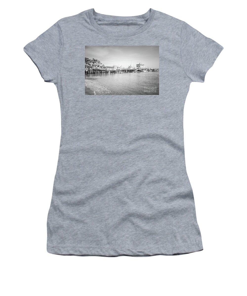 America Women's T-Shirt featuring the photograph Catalina Island Pleasure Pier Black and White Photo by Paul Velgos