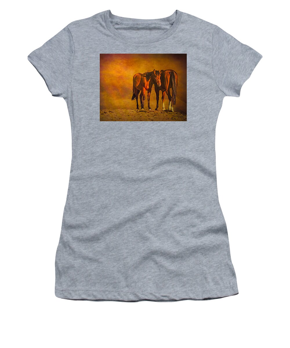 Horse Women's T-Shirt featuring the digital art Catching the Last Sun PhotoArt by Walter Herrit