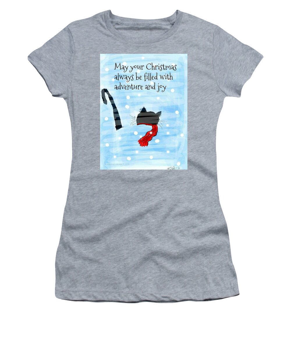 Cats Women's T-Shirt featuring the drawing CATS May your Christmas always be an Adventure by Kathy Barney