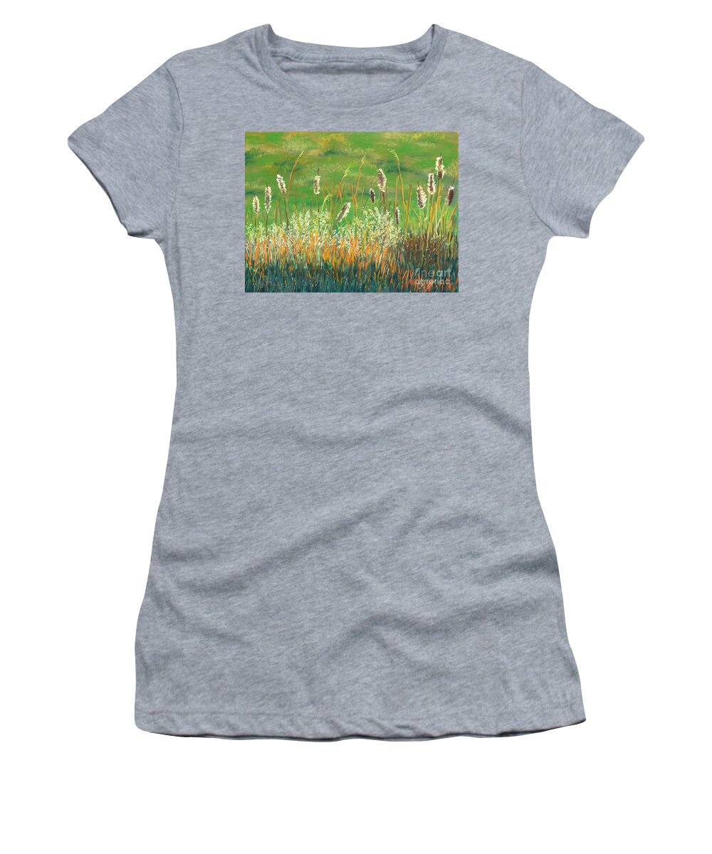 Cattails Women's T-Shirt featuring the pastel Cattail Close-Up by Ginny Neece