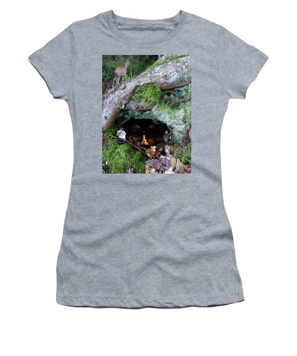 Photoshop Women's T-Shirt featuring the digital art Cave of Woodland Spirit by Nancy Griswold