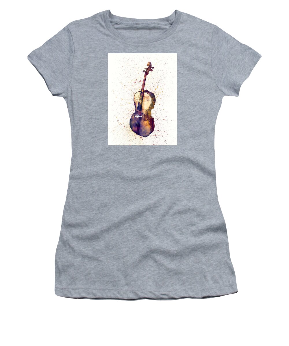 Cello Women's T-Shirt featuring the digital art Cello Abstract Watercolor by Michael Tompsett