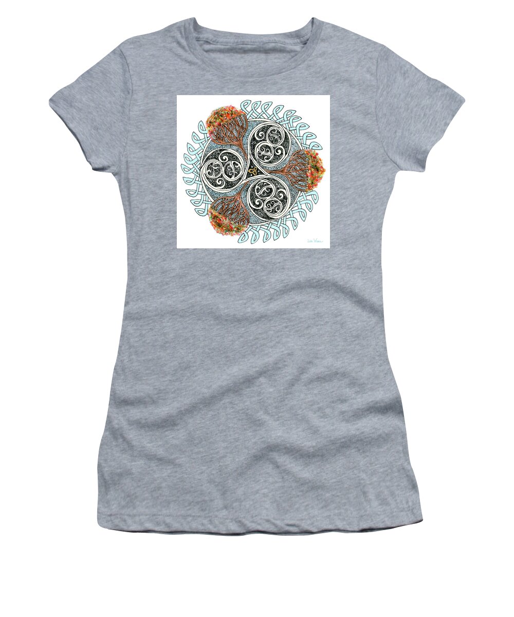 Lise Winne Women's T-Shirt featuring the drawing Celtic Knot with Autumn Trees by Lise Winne