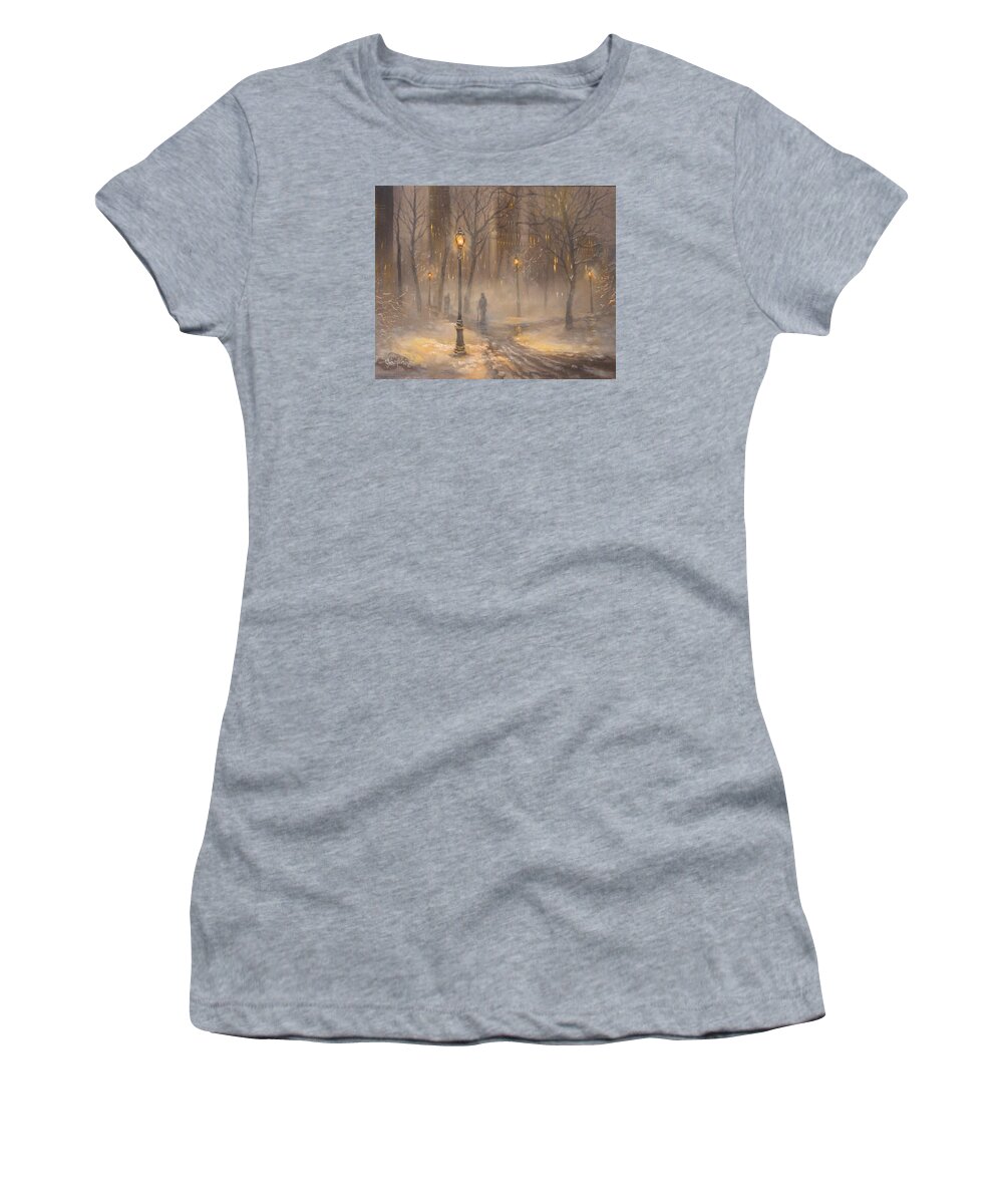 New York Women's T-Shirt featuring the painting Central Park After Dark by Tom Shropshire