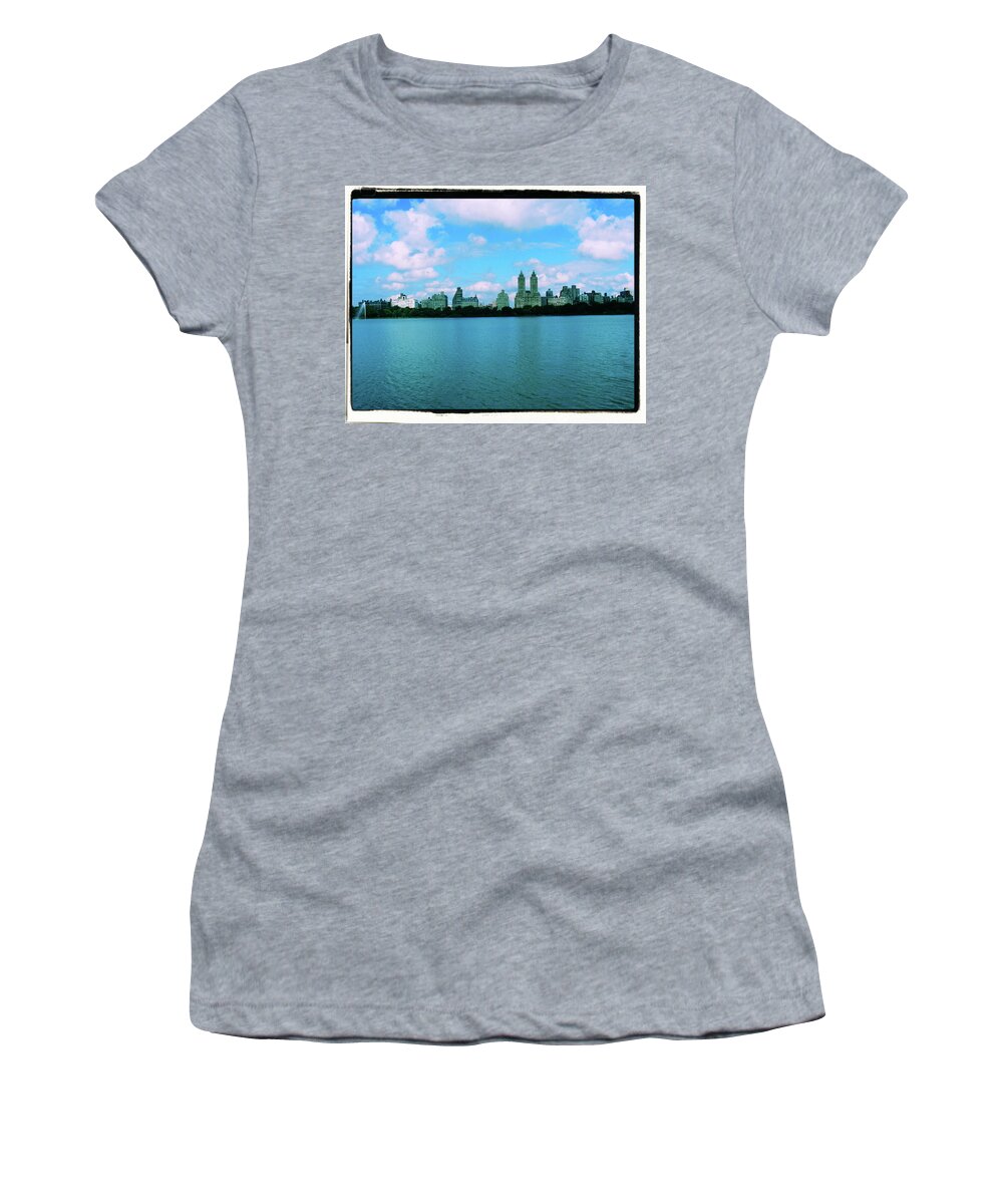 Cross Process Women's T-Shirt featuring the photograph Central Park Reservoir by Nicholas Small