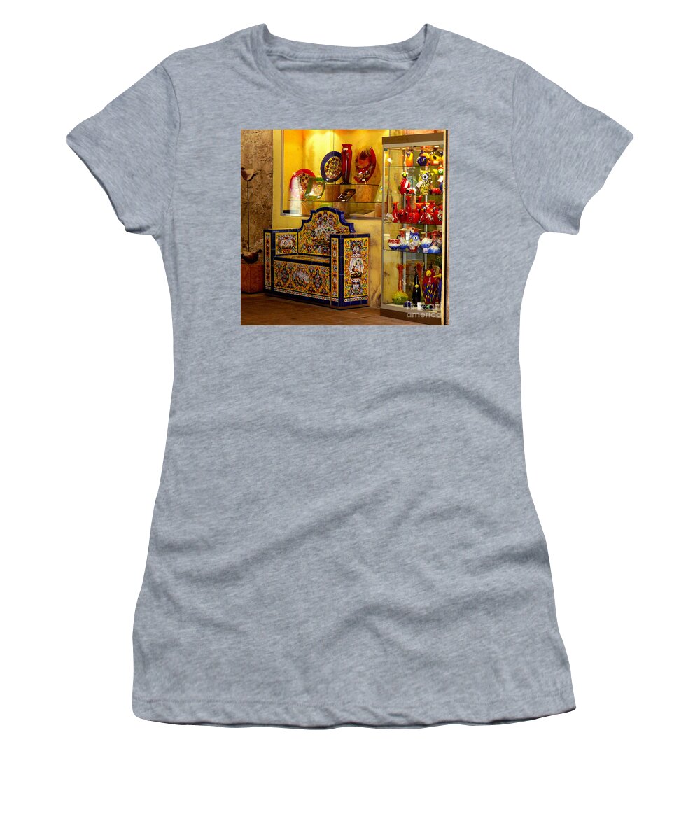 Photography Women's T-Shirt featuring the photograph Ceramic Crafts in a shop by Francesca Mackenney