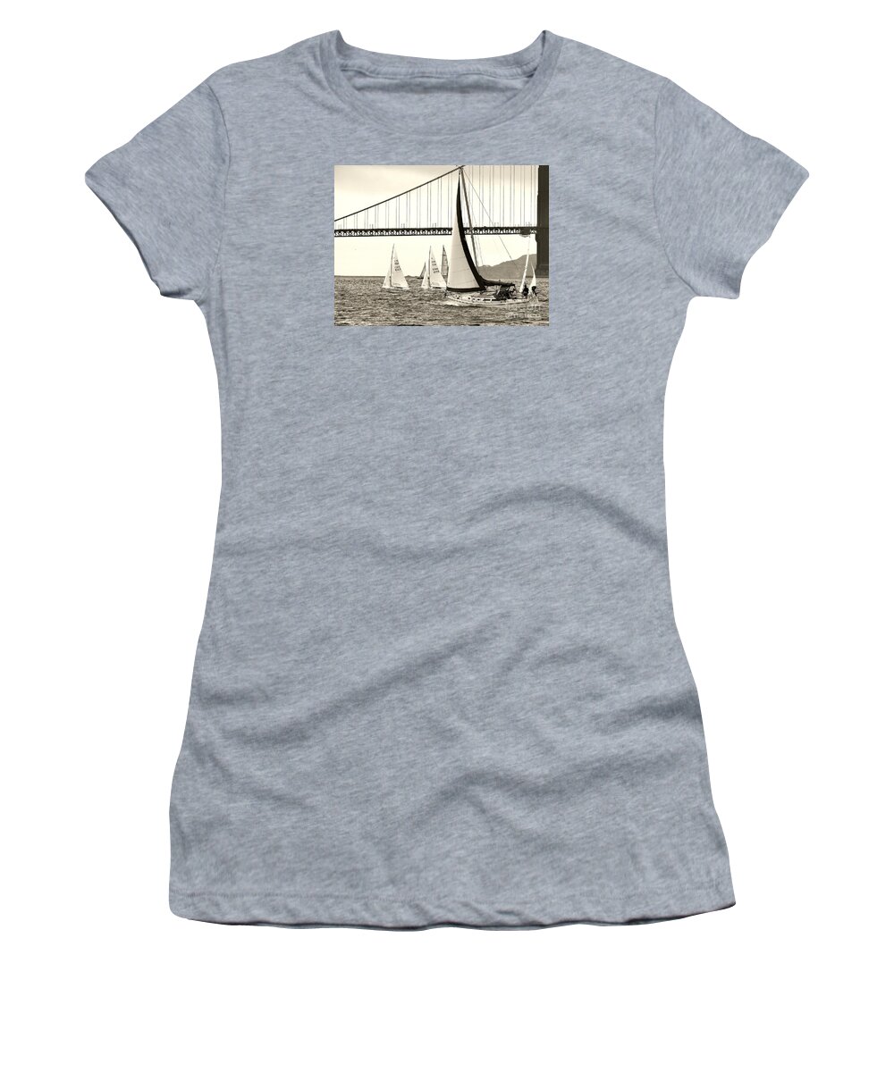 Changes In Attitude-black And White Photo-schooner Women's T-Shirt featuring the photograph Changes in Attitude by Scott Cameron