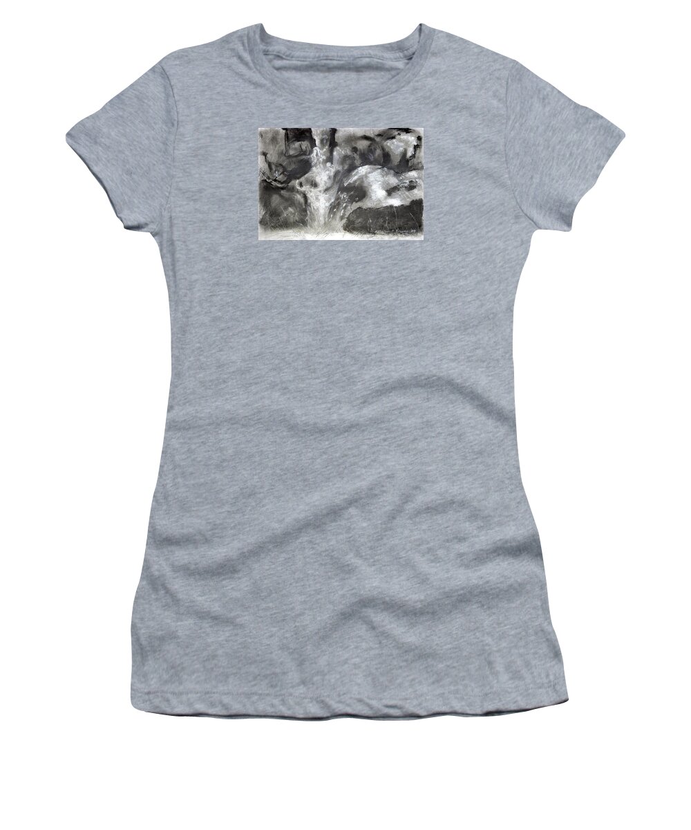  Women's T-Shirt featuring the painting Charcoal Waterfall by Kathleen Barnes