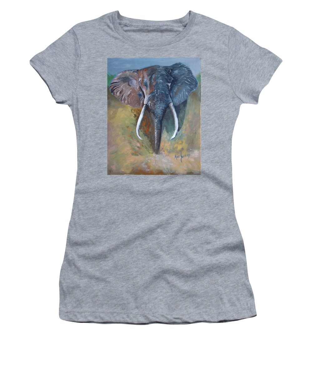 Elephant Women's T-Shirt featuring the painting Charging Bull by Mike Jenkins