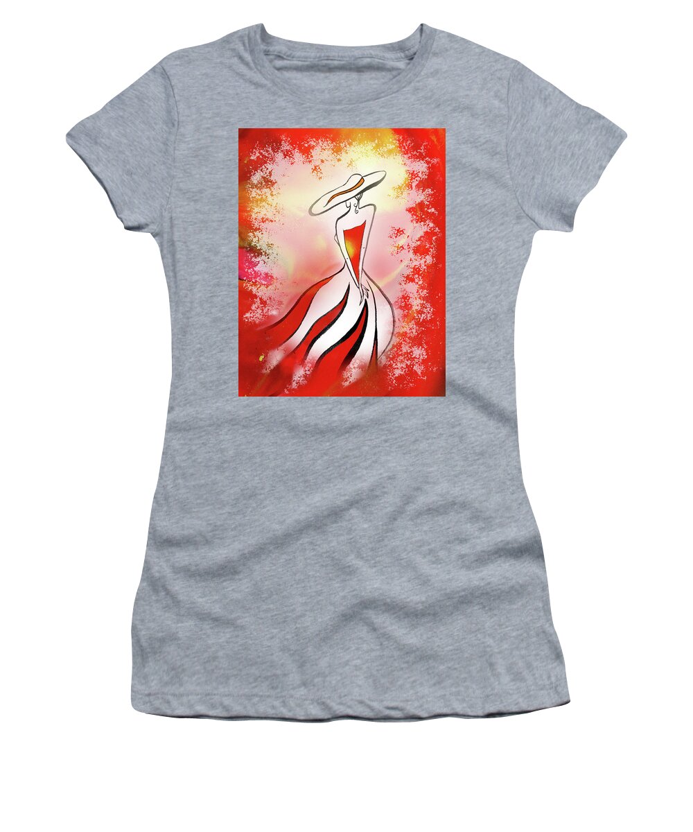 Charming Lady In Red Women's T-Shirt featuring the painting Charming Lady In Red by Irina Sztukowski