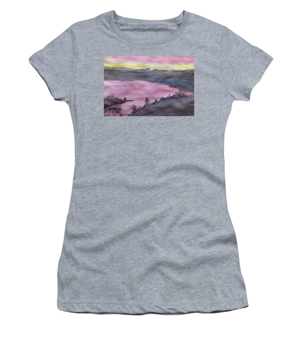 Chreokee Lake Women's T-Shirt featuring the painting Cherokee Lake - watercolor sketch by Joel Deutsch