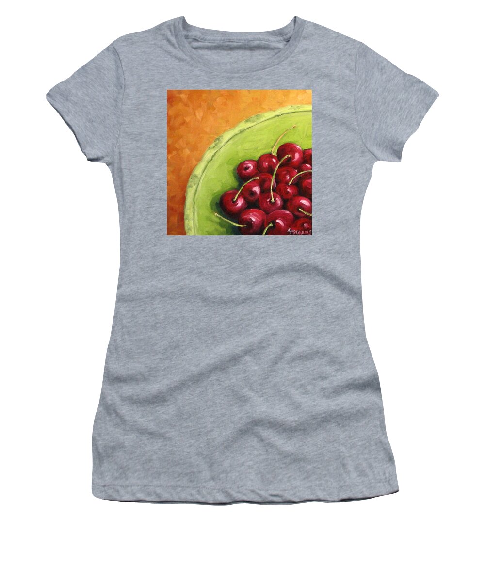  Art Women's T-Shirt featuring the painting Cherries Green Plate by Richard T Pranke