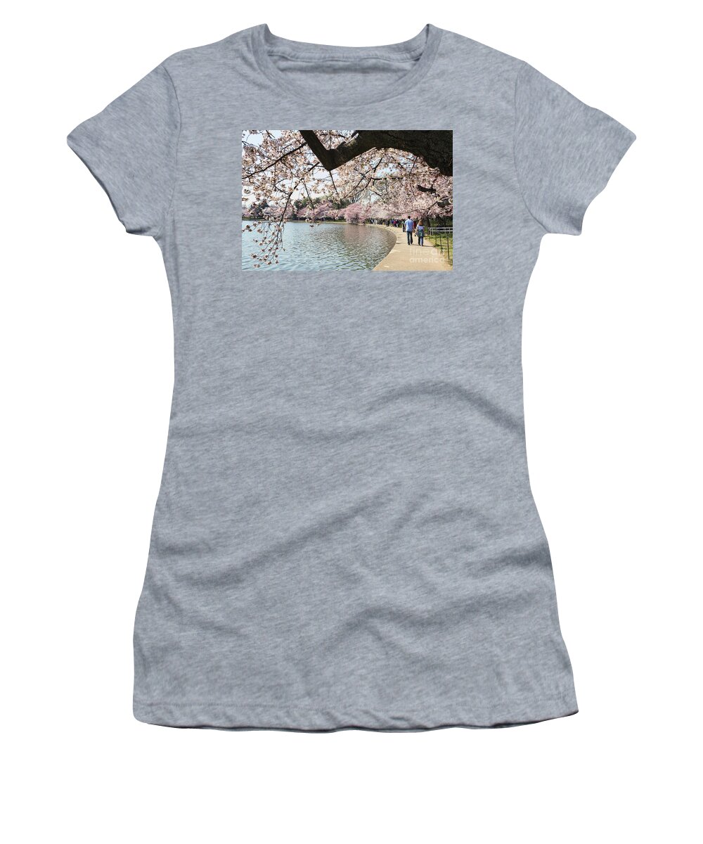 Cherry Blossoms Women's T-Shirt featuring the photograph Cherry Blossom Stroll Around the Tidal Basin by William Kuta