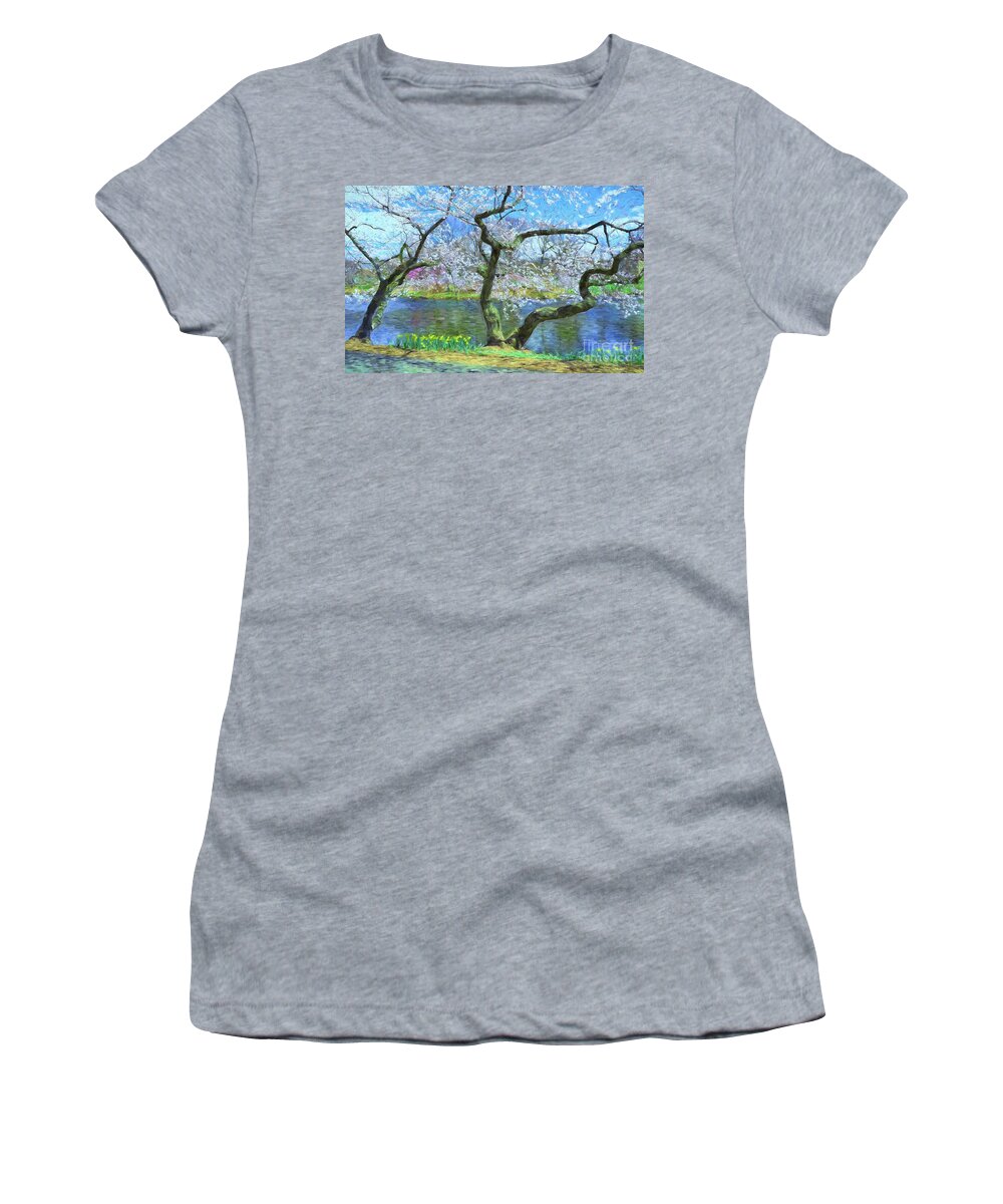 Cherry Blossoms Women's T-Shirt featuring the photograph Cherry Blossom Trees of Branch Brook Park 10 by Allen Beatty