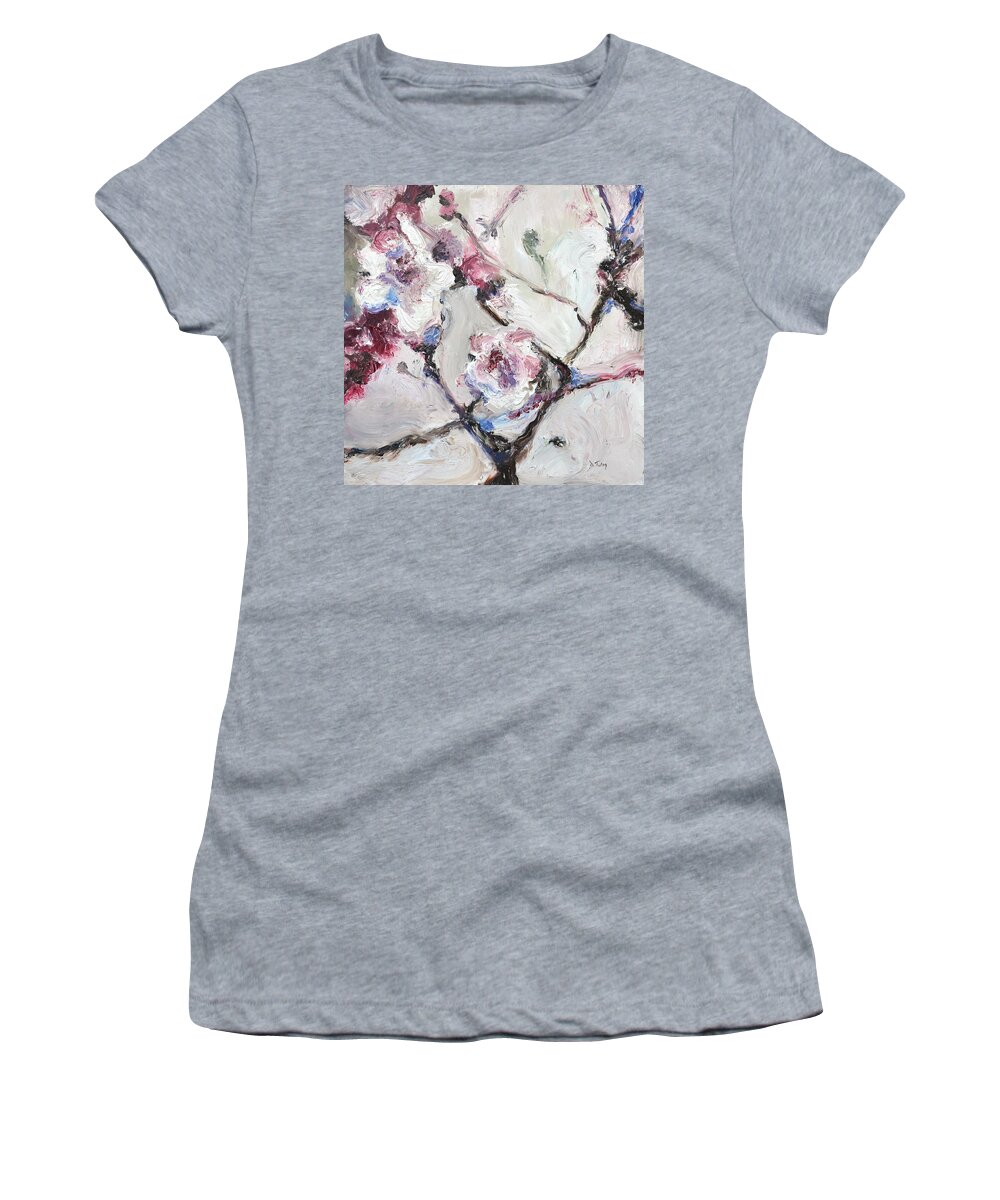 Cherry Women's T-Shirt featuring the painting Cherry Blossoms in Abstraction by Donna Tuten