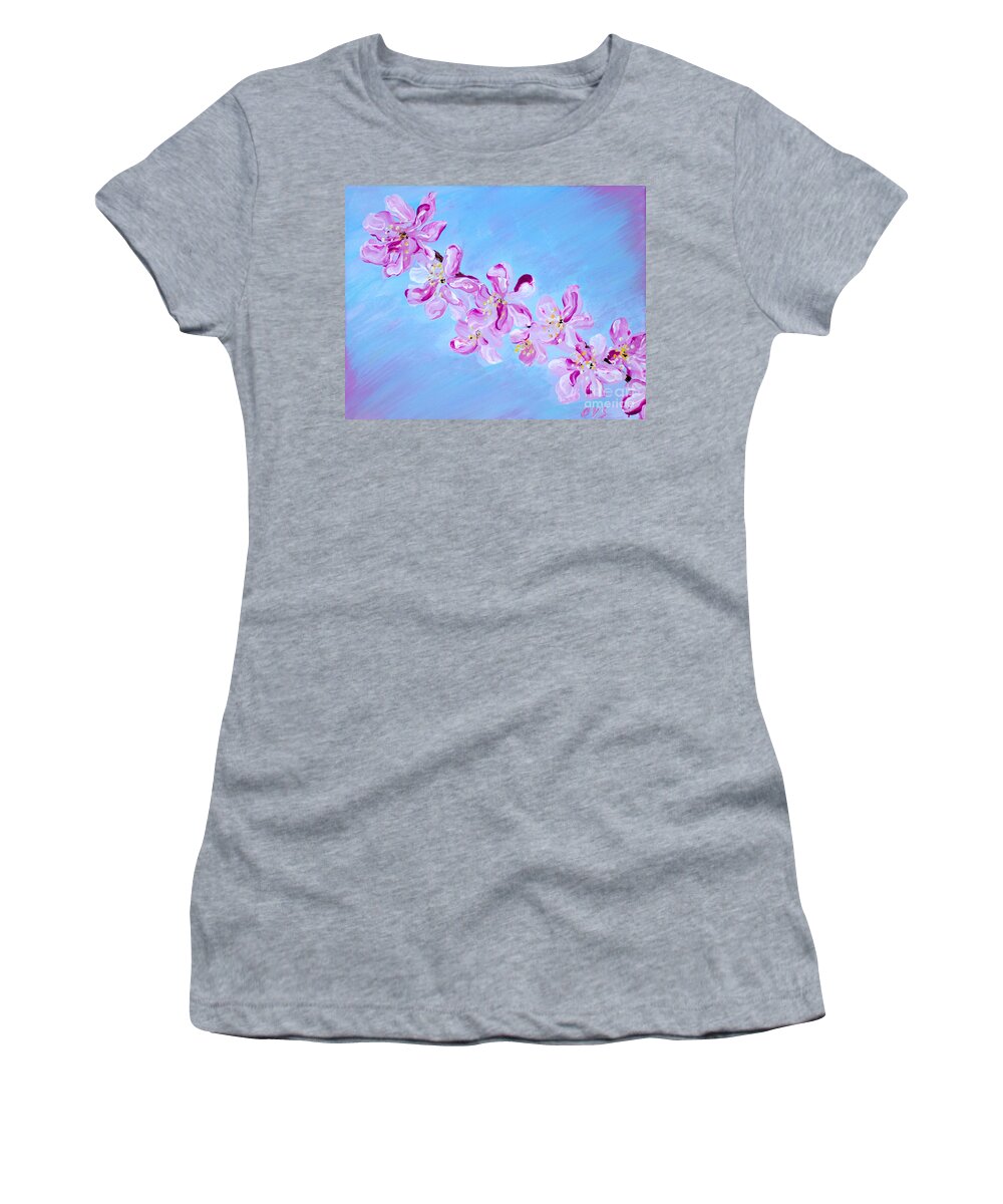  Cherry Blossoms Women's T-Shirt featuring the painting Cherry Blossoms. Thank You Collection by Oksana Semenchenko