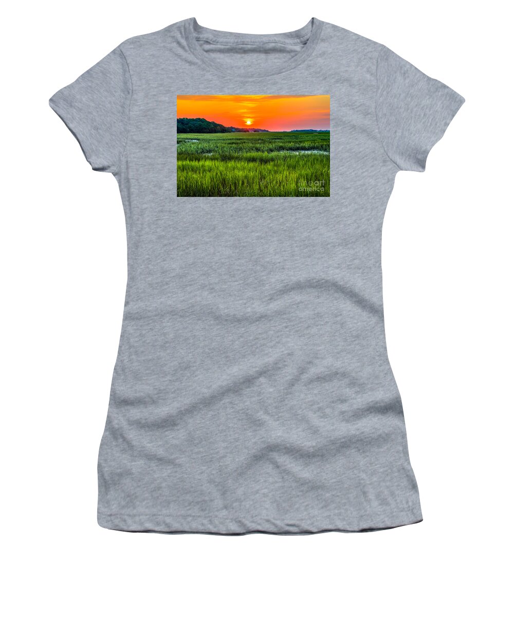 Marsh Women's T-Shirt featuring the photograph Cherry Grove Marsh Sunrise by David Smith