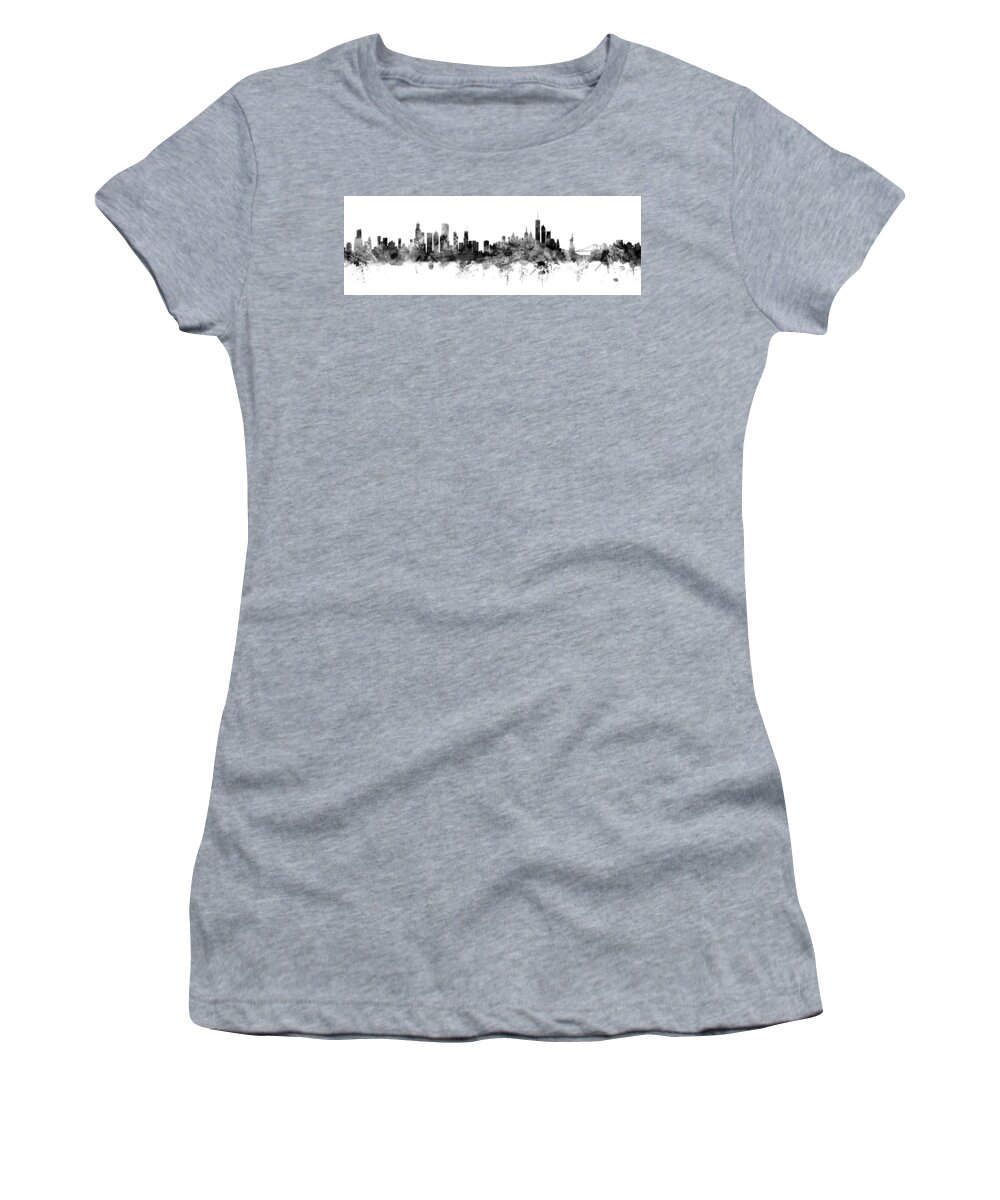 United States Women's T-Shirt featuring the digital art Chicago and New York City Skylines Mashup by Michael Tompsett