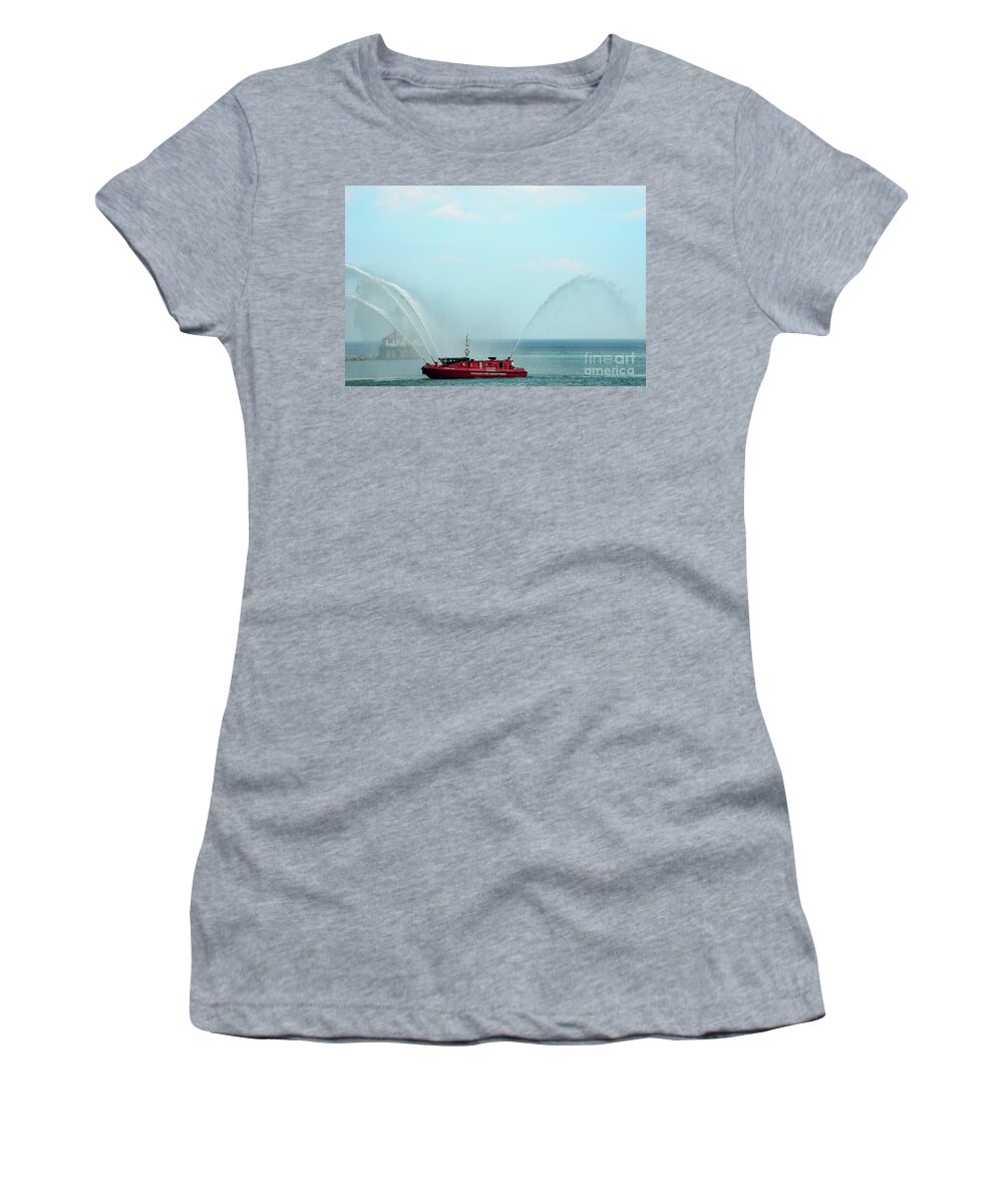 Chicago Women's T-Shirt featuring the photograph Chicago Fire Department Fireboat by David Levin