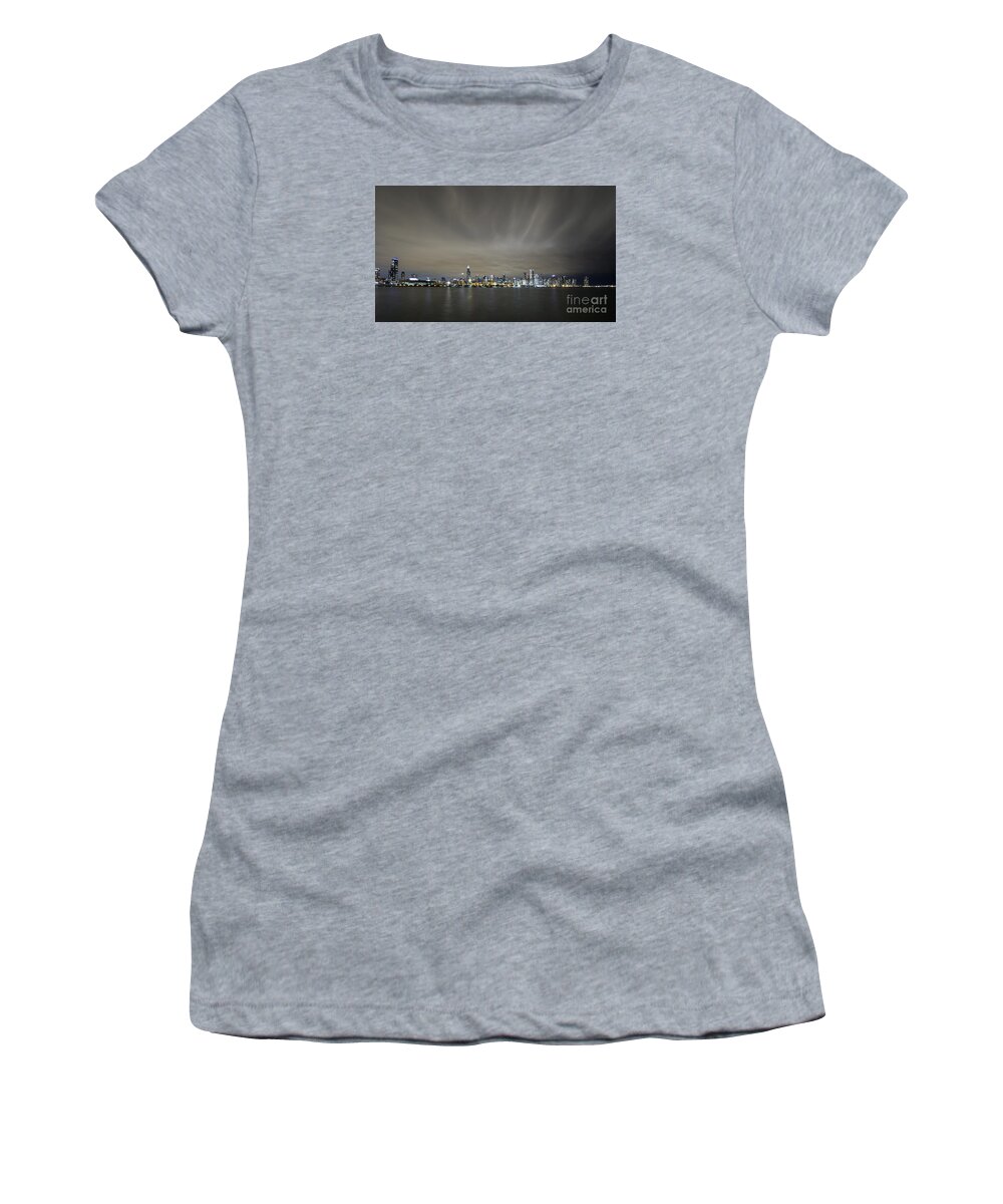 Chicago Women's T-Shirt featuring the photograph Chicago Skyline at night by Keith Kapple