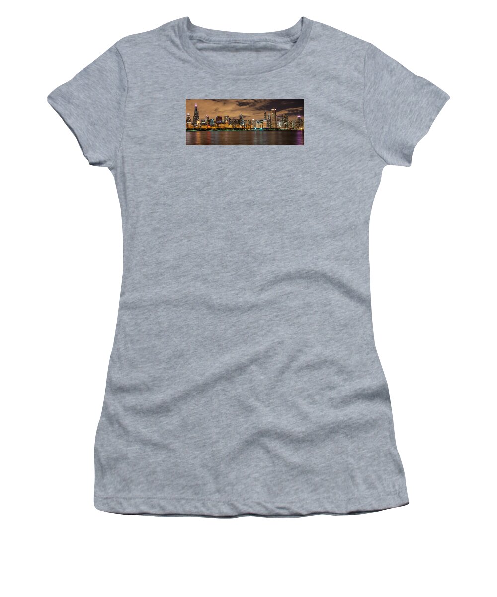 Chicago Women's T-Shirt featuring the photograph Chicago Skyline at Night by Lev Kaytsner