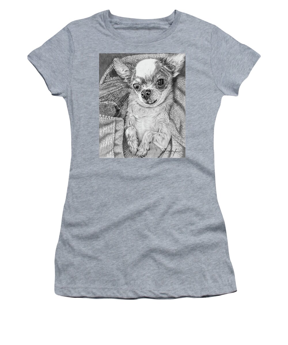 Chihuahua Women's T-Shirt featuring the drawing Chihuahua by Dan Menta