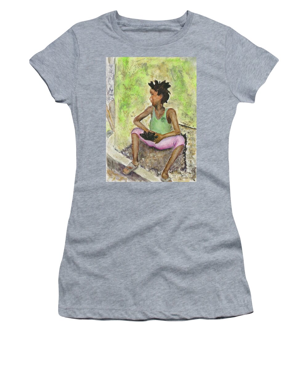 Haiti Women's T-Shirt featuring the painting Child of Haiti by Lisa Debaets