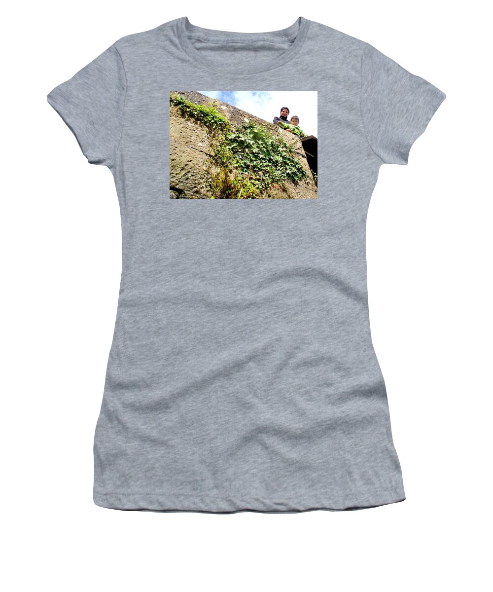 Children Women's T-Shirt featuring the photograph Children Amused at Travelers by Kenlynn Schroeder