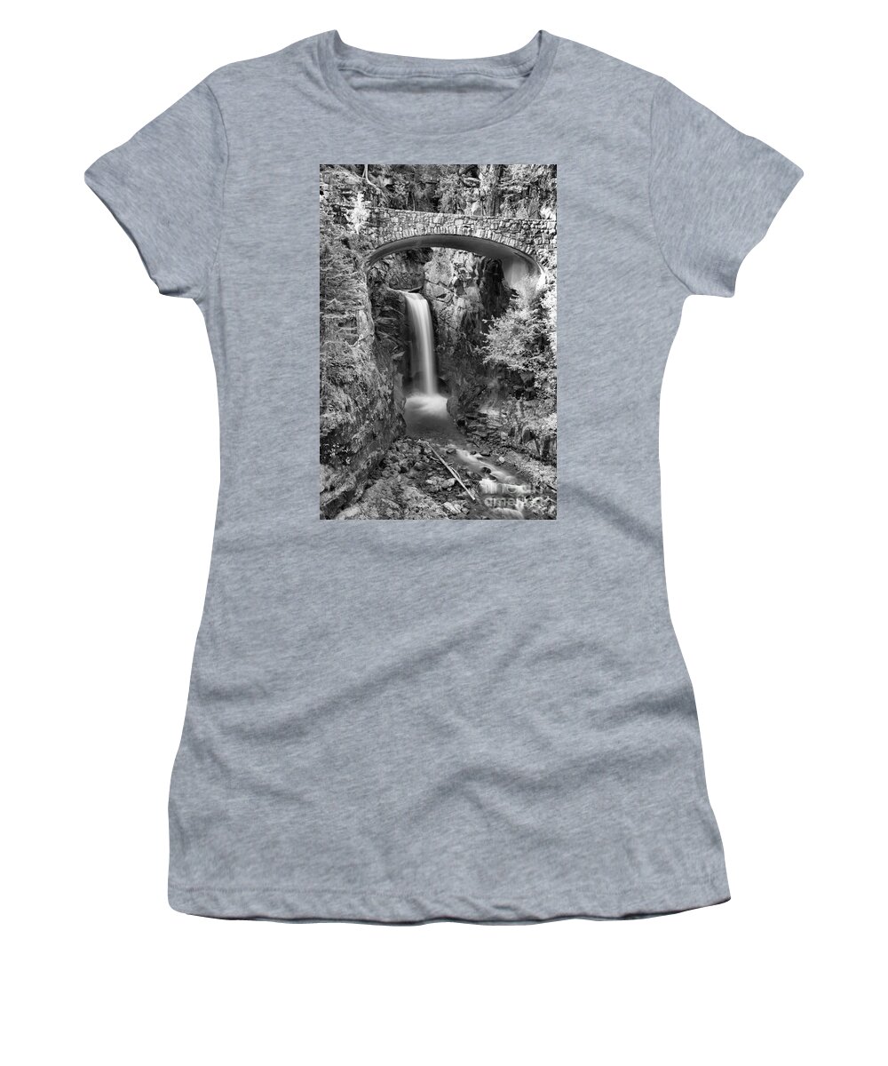 Black Women's T-Shirt featuring the photograph Christine Falls In The Canyon Black And White by Adam Jewell