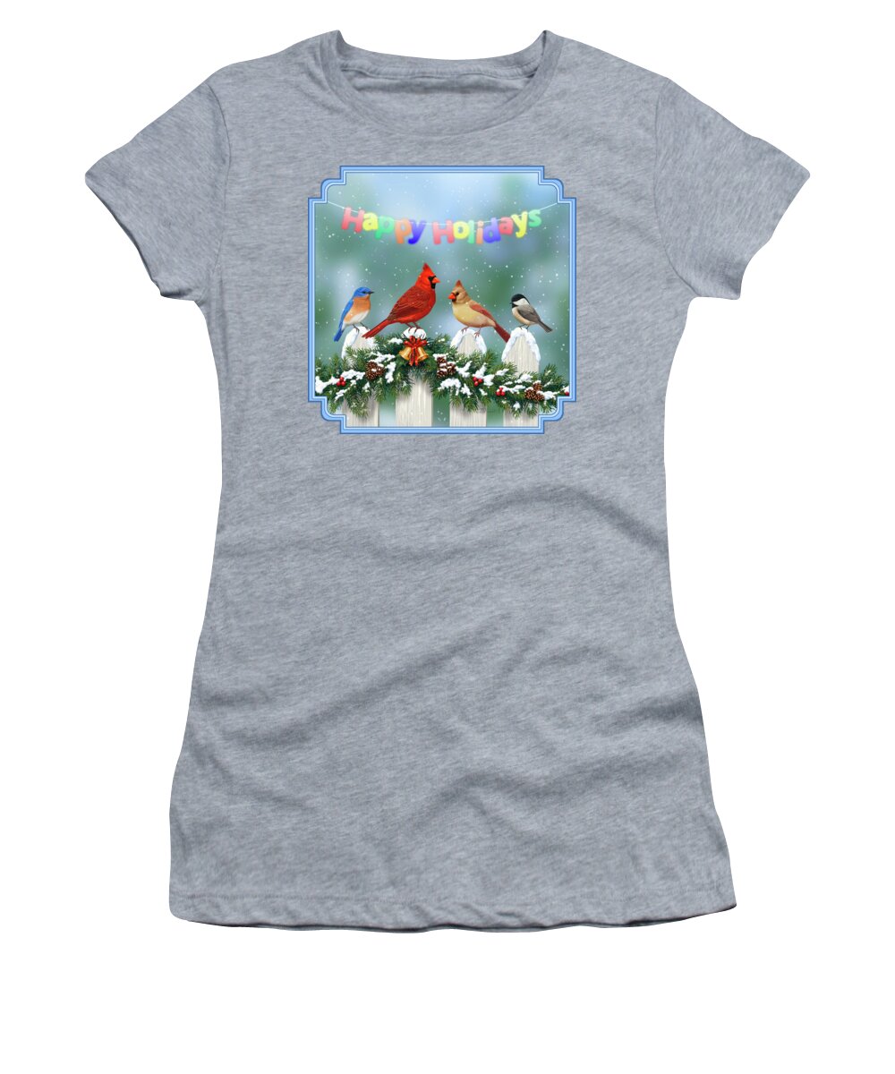 Birds Women's T-Shirt featuring the painting Christmas Birds and Garland by Crista Forest