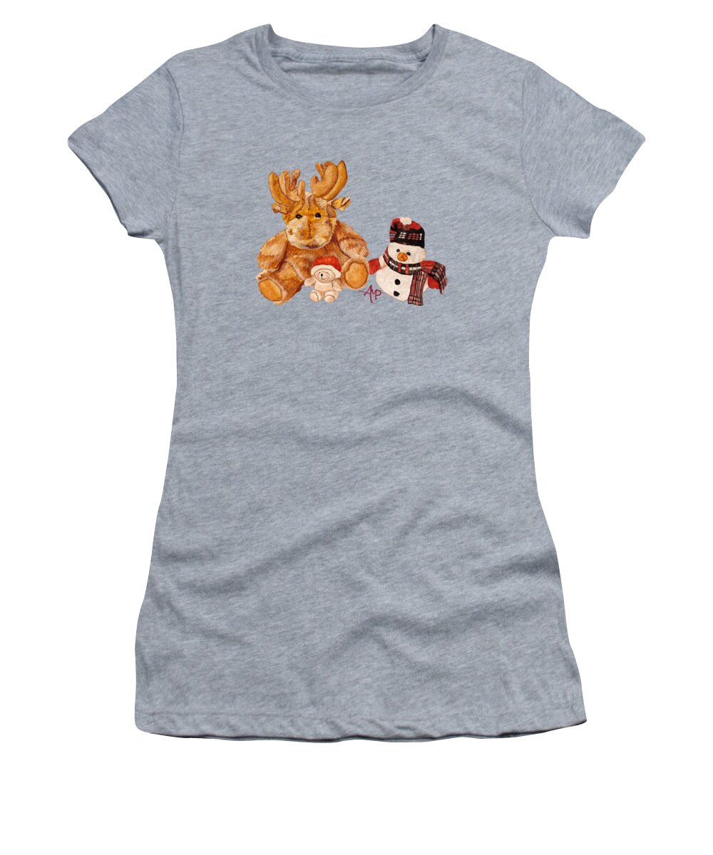 Cuddly Animals Women's T-Shirt featuring the painting Christmas Buddies by Angeles M Pomata