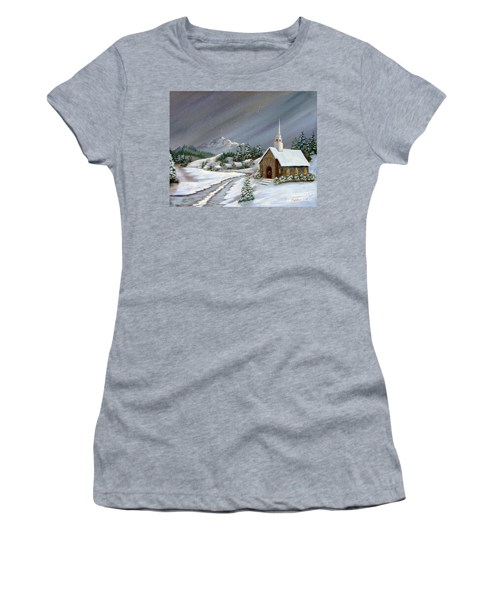 Church Women's T-Shirt featuring the painting Christmas Church by Jerry Walker