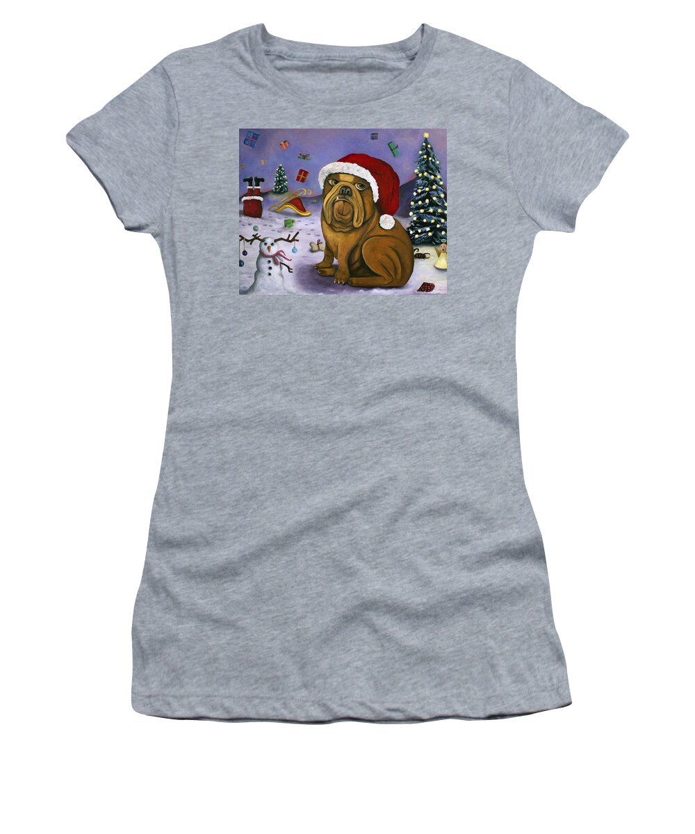 Santa Women's T-Shirt featuring the painting Christmas Crash by Leah Saulnier The Painting Maniac