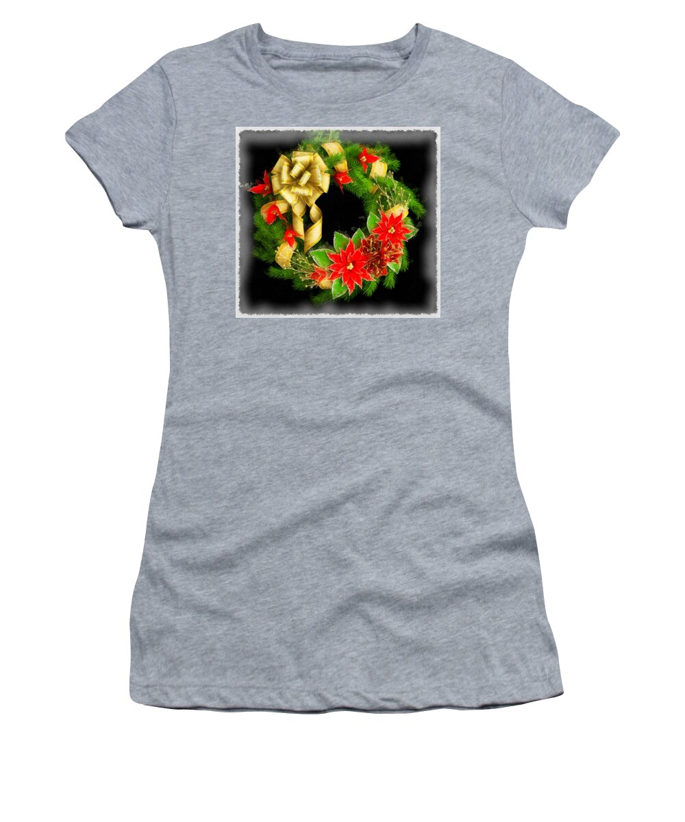 Christmas Women's T-Shirt featuring the painting Christmas Wreath by Esoterica Art Agency