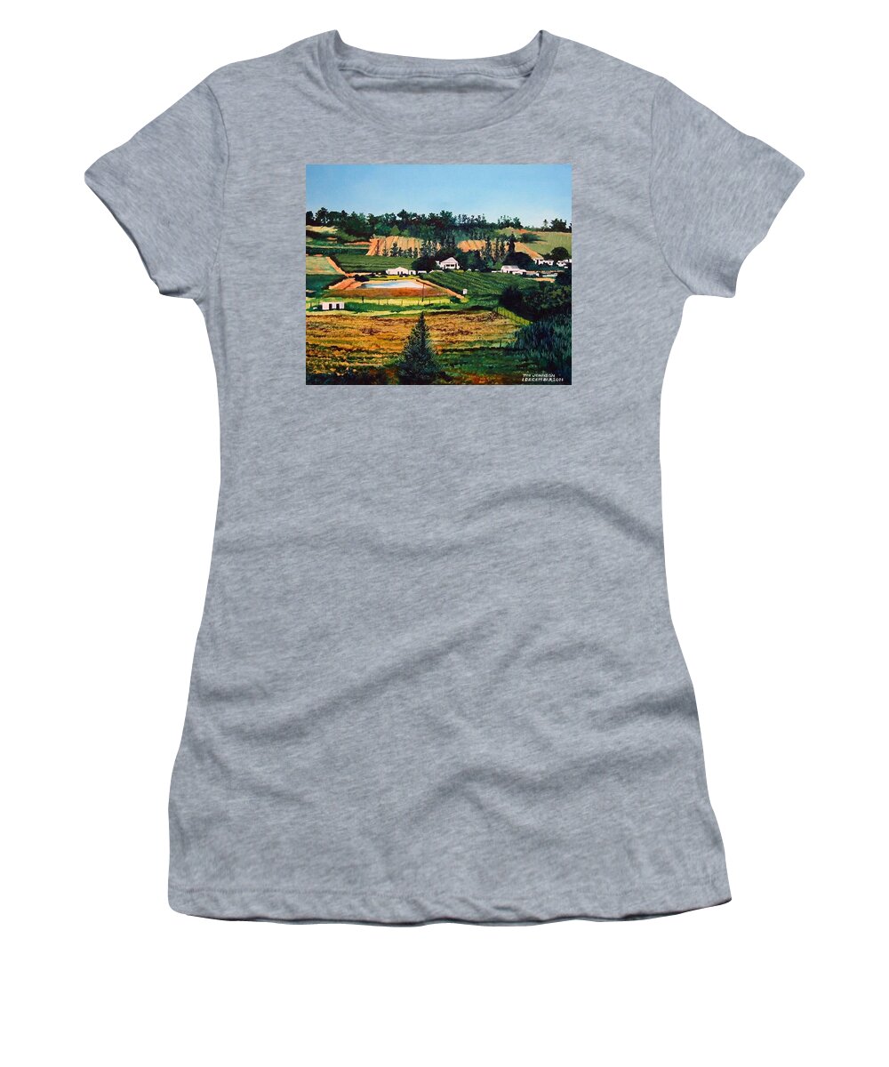 Farm Women's T-Shirt featuring the painting Chubby's Farm by Tim Johnson