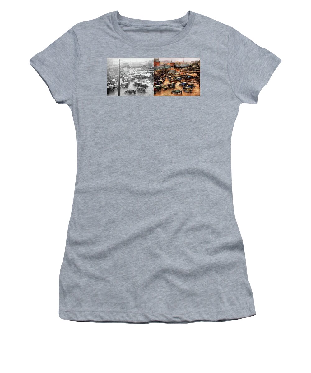 Self Women's T-Shirt featuring the photograph City - Boston Ma - The Great Molasses Flood 1919 - Side by Side by Mike Savad