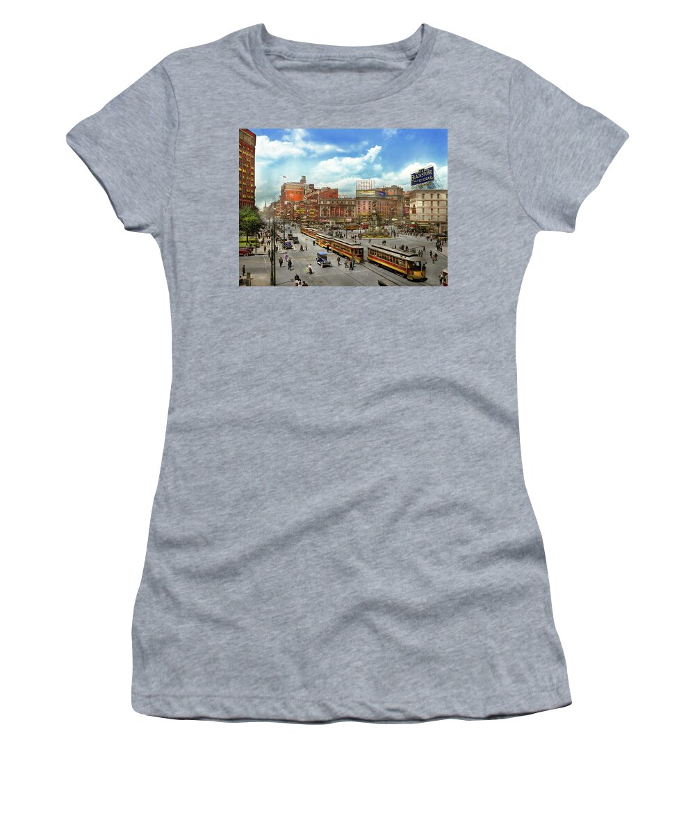Color Women's T-Shirt featuring the photograph City - Detroit MI - Motor City 1917 by Mike Savad