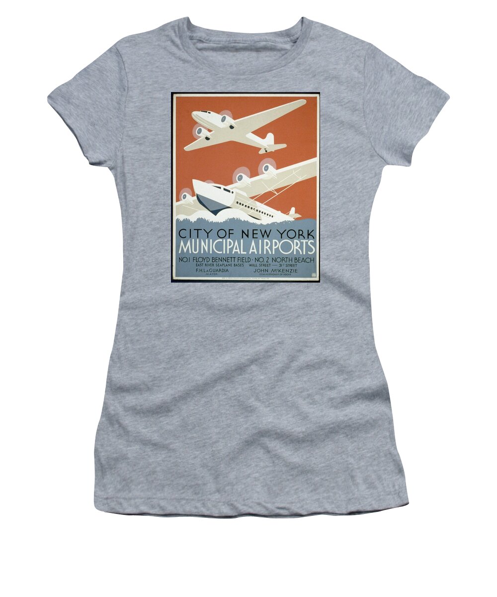 Christopher Denoon Women's T-Shirt featuring the digital art City of New York Municipal Airports by Christopher DeNoon
