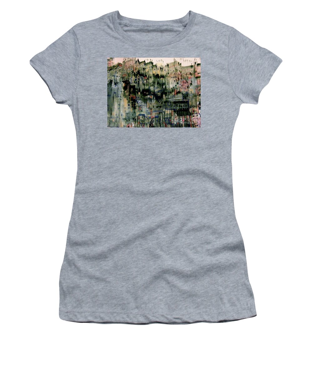 Watercolor Abstract City Painting Women's T-Shirt featuring the painting City on a Hill by Nancy Kane Chapman
