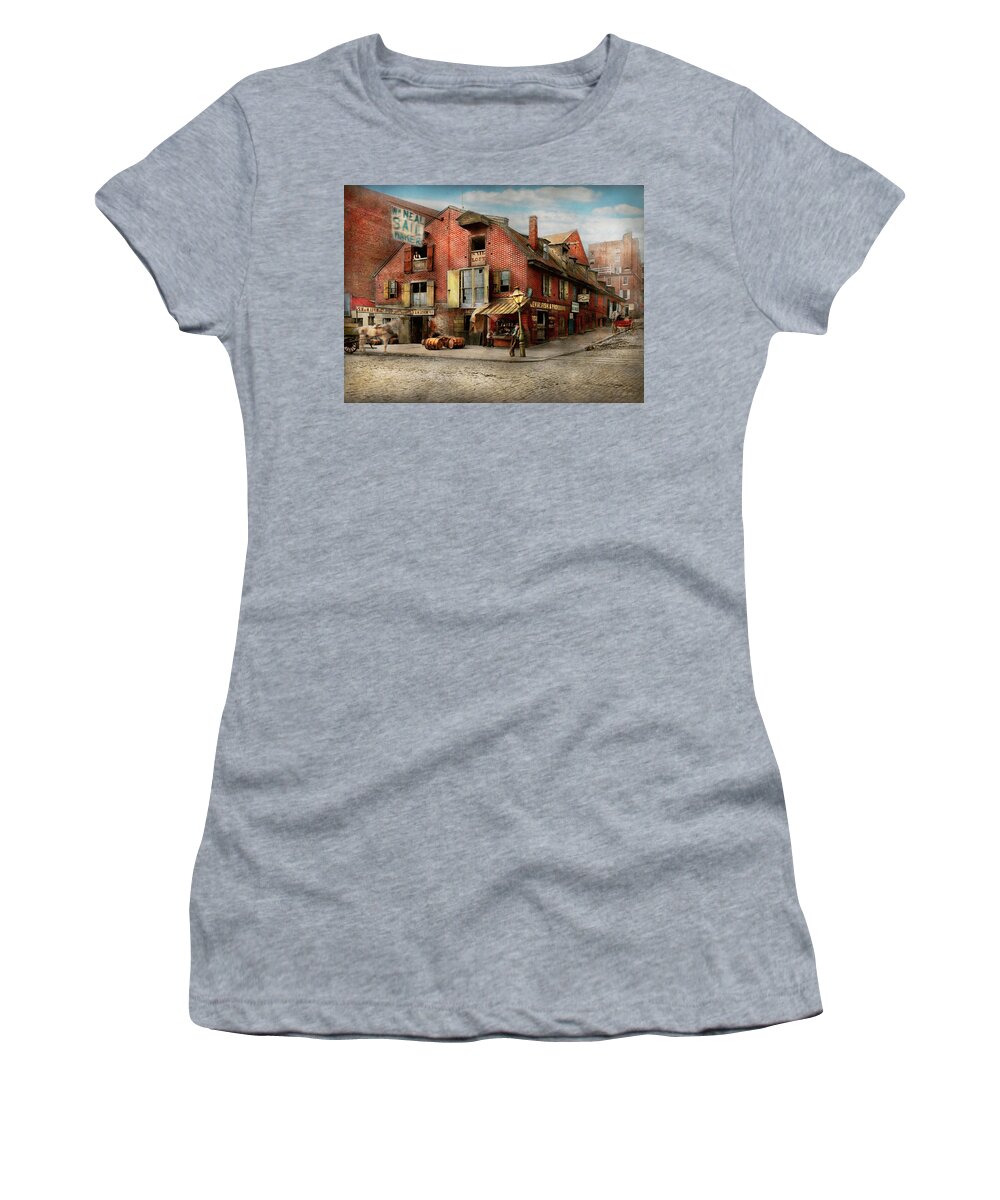 Self Women's T-Shirt featuring the photograph City - PA - Fish and Provisions 1898 by Mike Savad