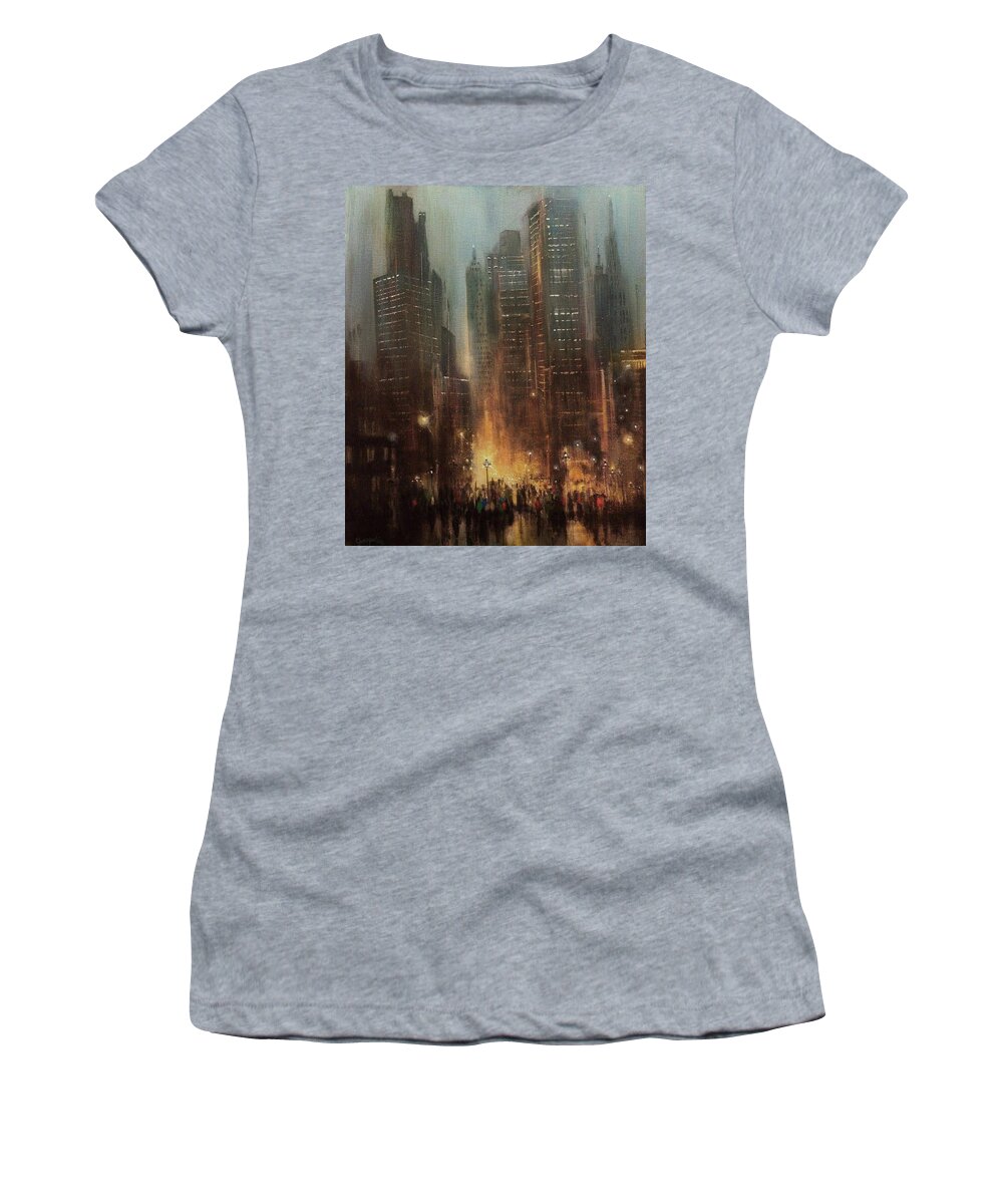 City Scene Women's T-Shirt featuring the painting City Rain by Tom Shropshire