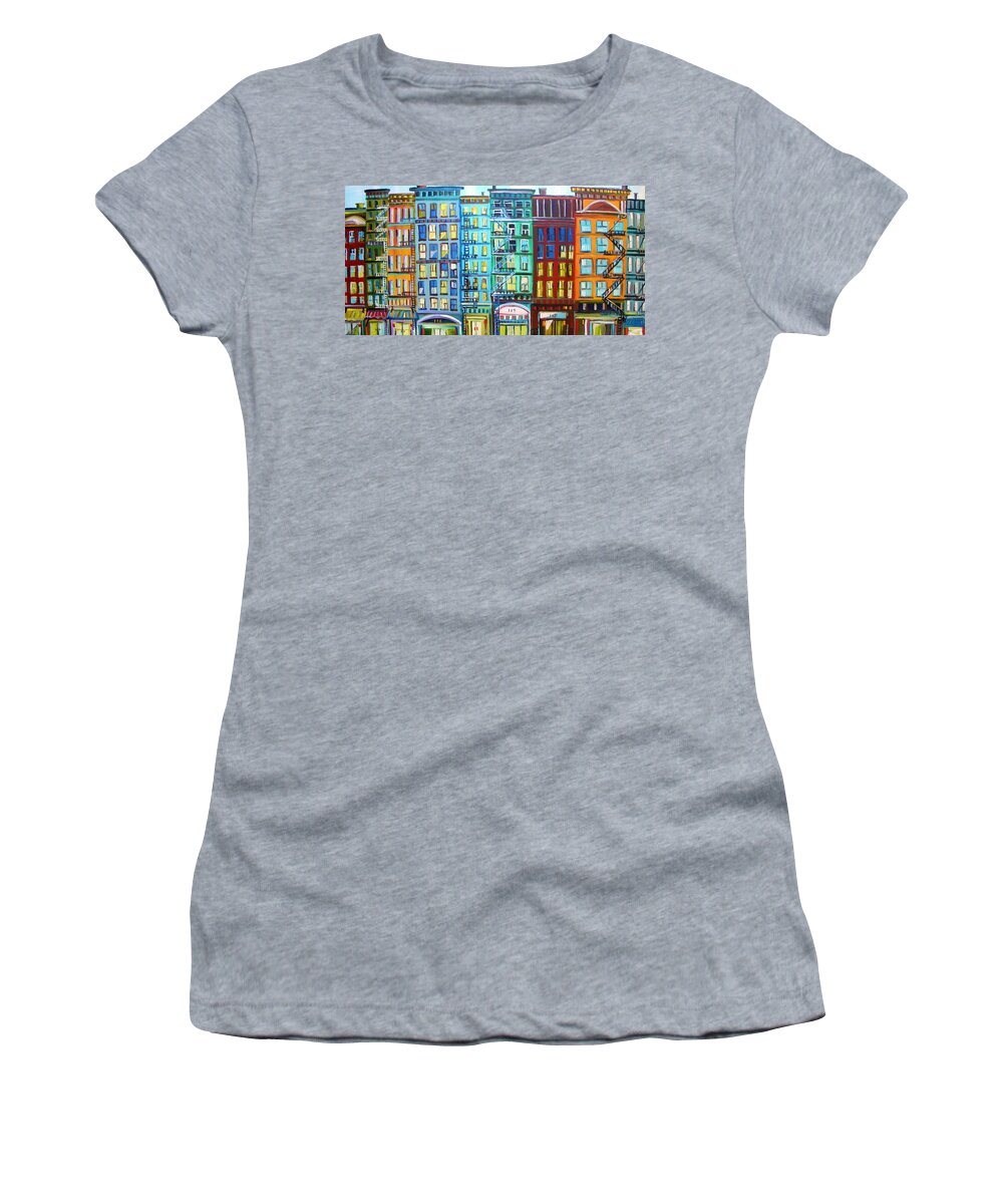 City Women's T-Shirt featuring the painting City Windows by John Williams